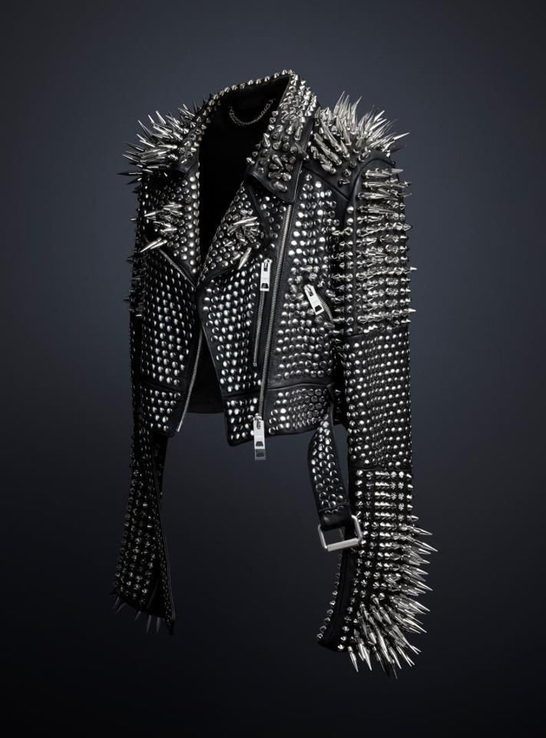 Women's Handmade Long Black Spiked Studded Leather Jacket - Image 4