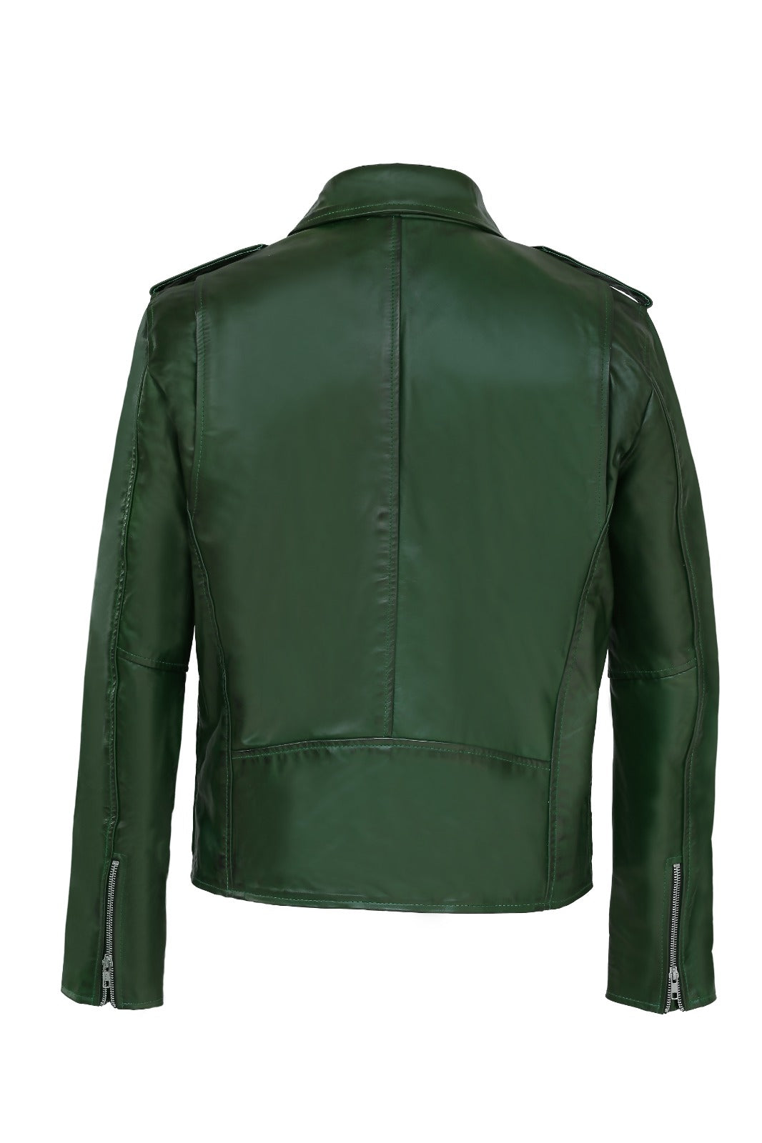 Men green biker leather jacket, green belted motorcyle jacket for men