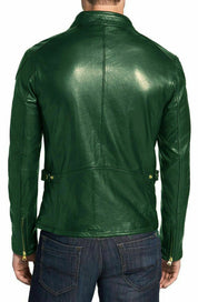 Handmade Men Green Leather Slim Fit Jacket, Men Biker Jacket, Motorcycle Jacket Men - Image 2