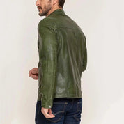 Men Green Slim fit leather jacket, real leather biker jacket