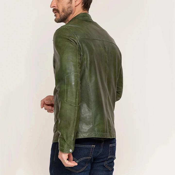 Men Green Slim fit leather jacket, real leather biker jacket
