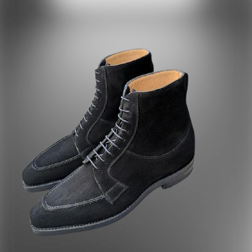 Men Handmade Black Suede Ankle Boots, Men Suede Biker Boots, Formal Boots