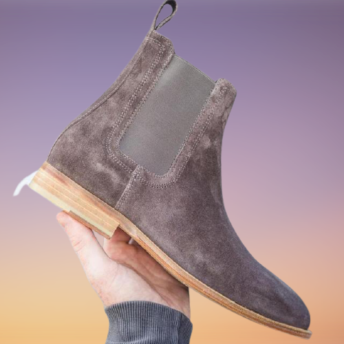 Men Handmade Gray Suede Ankle Boots with Crepe Sole, Men Gray Chelsea Boots