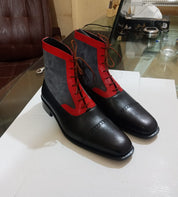 Men's Three-Tone Leather and Suede Ankle Boots