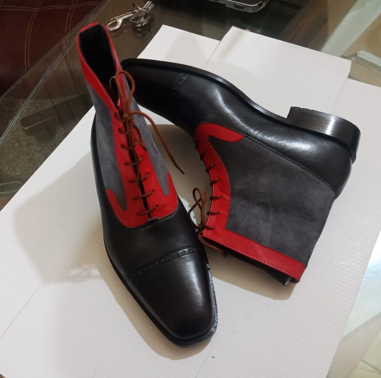 Men's Three-Tone Leather and Suede Ankle Boots - Image 3