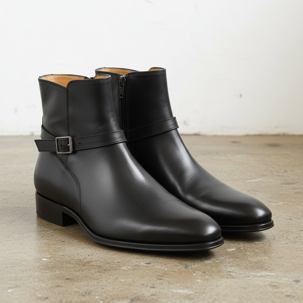 Men Jodhpurs Boot, Black Genuine Leather Boot, Leather Boot - 3-4-right-view
