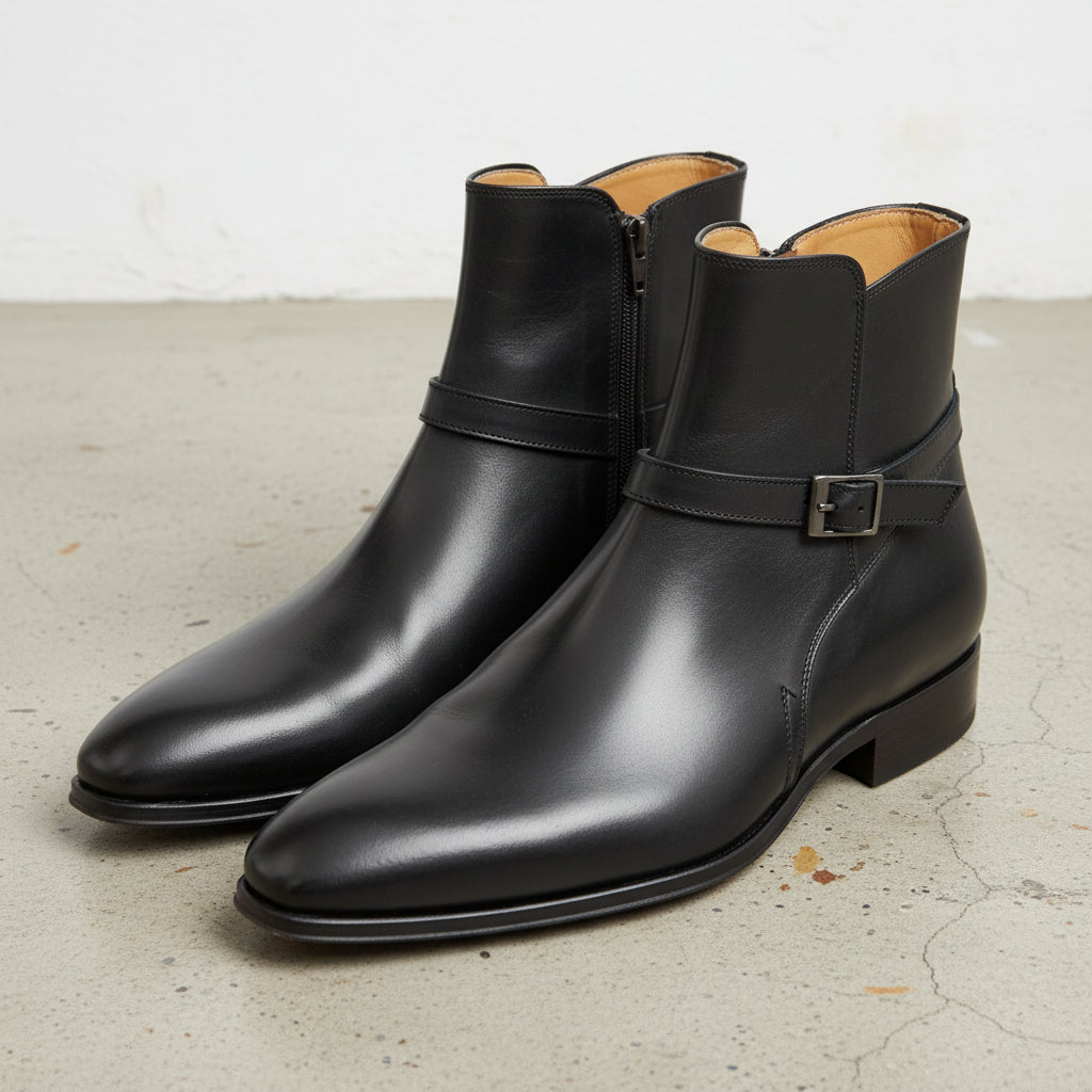 Men Jodhpurs Boot, Black Genuine Leather Boot, Leather Boot - angle-view-showing-depth