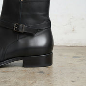 Men Jodhpurs Boot, Black Genuine Leather Boot, Leather Boot - detail-view-showing-texture