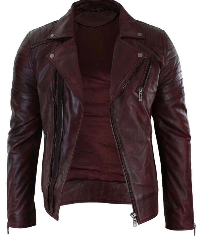 Men's Aged Genuine Leather Jacket | Slim Fit | Vintage Style
