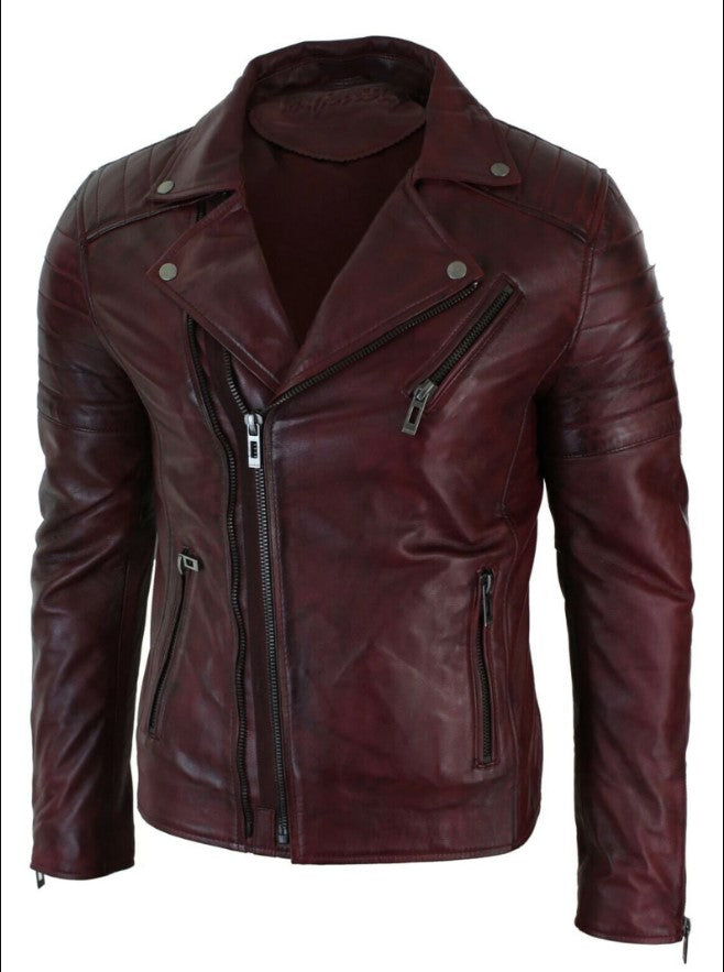 Men's Aged Genuine Leather Jacket | Slim Fit | Vintage Style - Image 2
