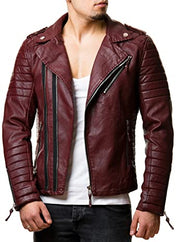Maroon Quilted Leather Jacket
