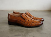 Men Multi Color Leather Strap Loafer Moccasins Shoes Formal Shoes - 3-4-right-view