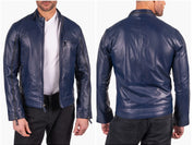 Handmade Men Navy Blue Biker Leather Jacket, Blue Motorcycle Jacket, Jacket for Men
