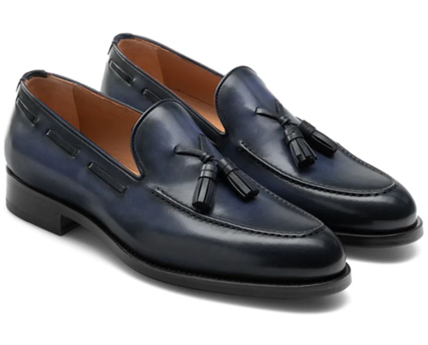 Men Navy blue leather dress shoes, Men leather formal shoe tassel moccasins