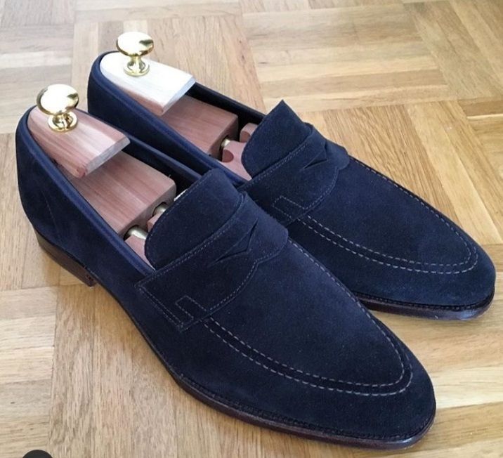 Men Navy Blue Suede Leather Moccasins Shoes, Casual Shoes Shoes