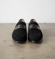 Men Oxford formal black leather shoes, black Suede moccasins shoes - front-view
