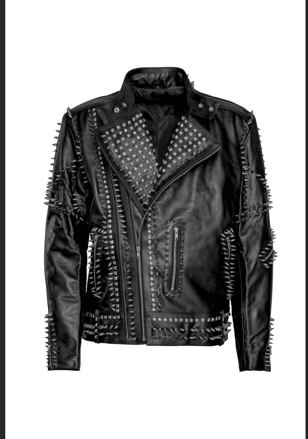 Punk Black Embroidered Leather Jacket with Spikes - Image 3