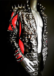 Red and Black Gothic Studded Leather Jacket