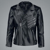 Men's Black Leather Punk Rock Jacket with Studs
