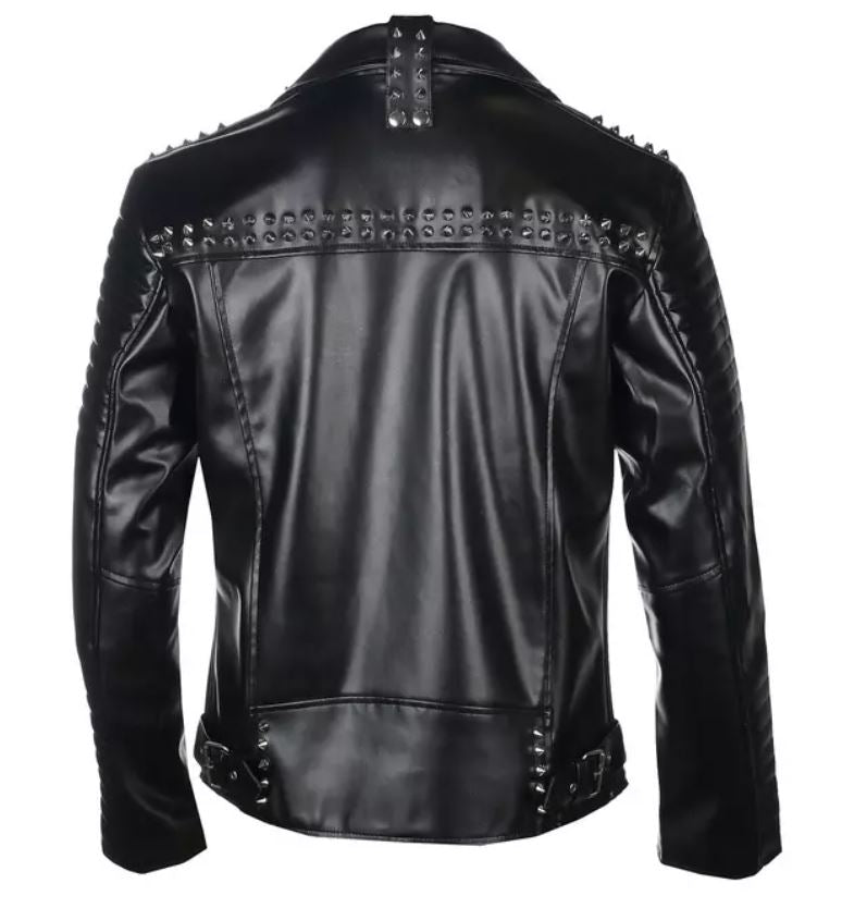 Men's Black Leather Punk Rock Jacket with Studs - Image 2
