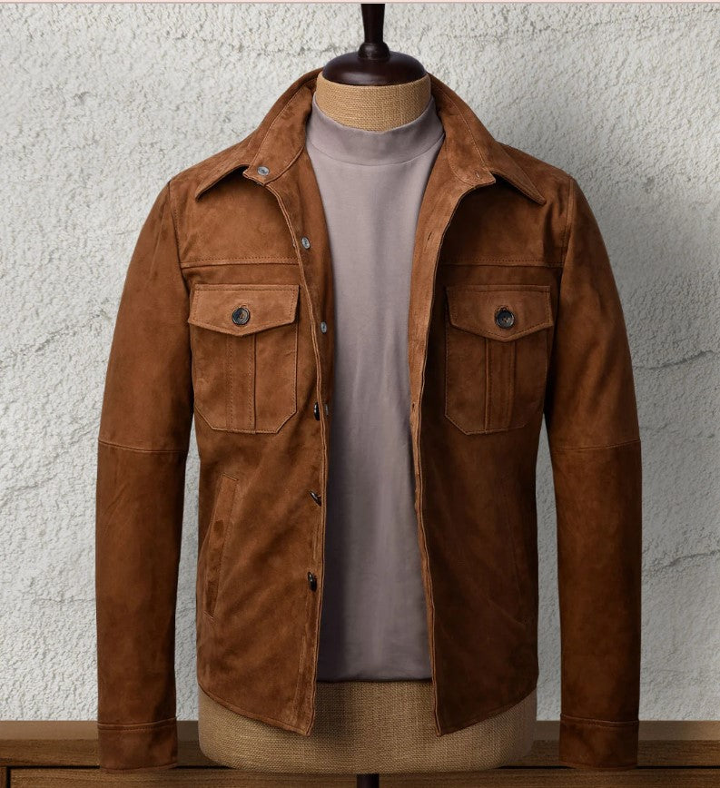 Handmade Mens Brown Suede Cowboy Jacket, Men Brown Suede Truker Jacket, Men Jacket