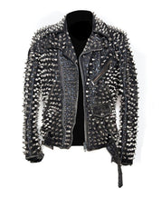 Men's Silver Studded Long Spike Brando Belted Jacket
