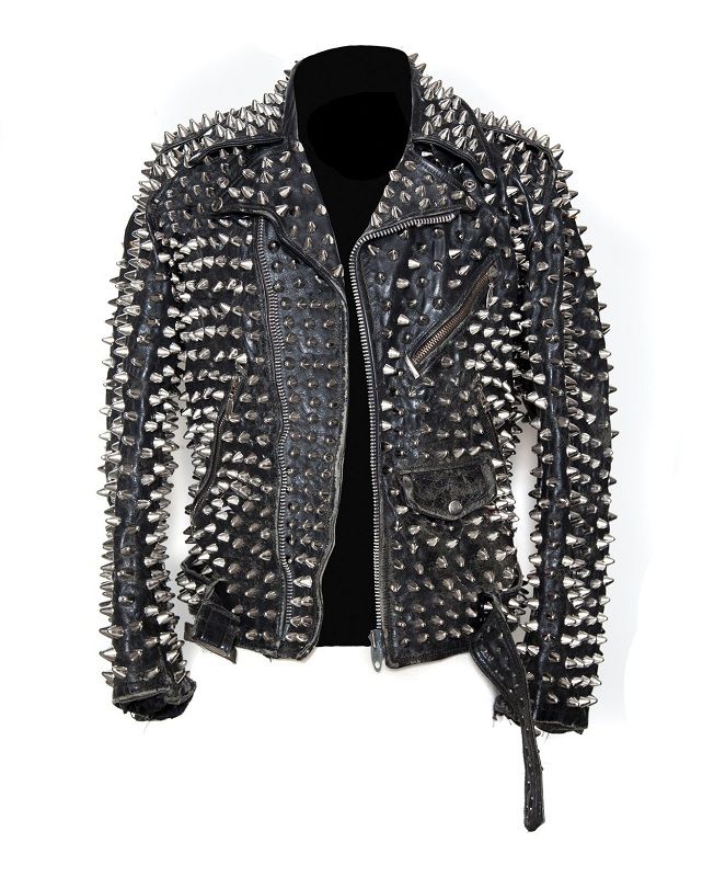 Men's Silver Studded Long Spike Brando Belted Jacket