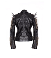 Punk Men Silver Studded Long Spiked Jacket Leather Black Rock Style Jacket