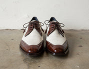 Men Spectator Shoes, Brown And White Crocodile Texture Two Tone Shoes