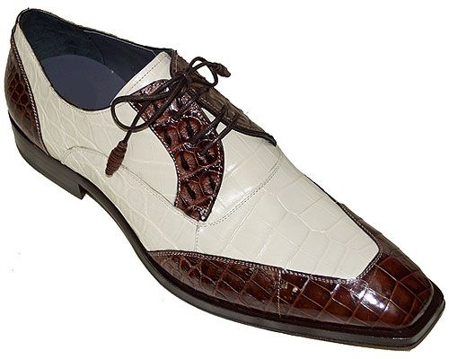 Men Spectator Shoes, Brown And White Crocodile Texture Two Tone Shoes