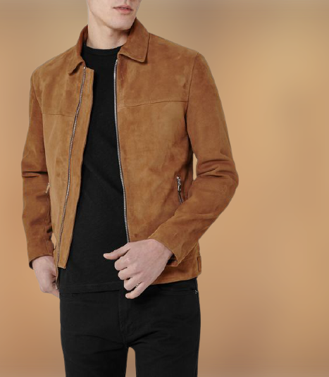 Men's Tan Suede Jacket with Zip Closure