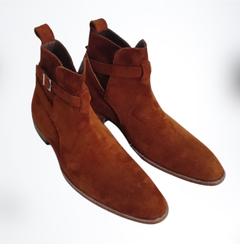 Men Tan Brown Suede Jodhpurs Boots, Fashion Style Ankle High Boots