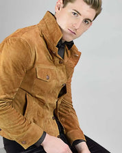Men's Handmade Tan Brown Suede Trucker Jacket - Image 2
