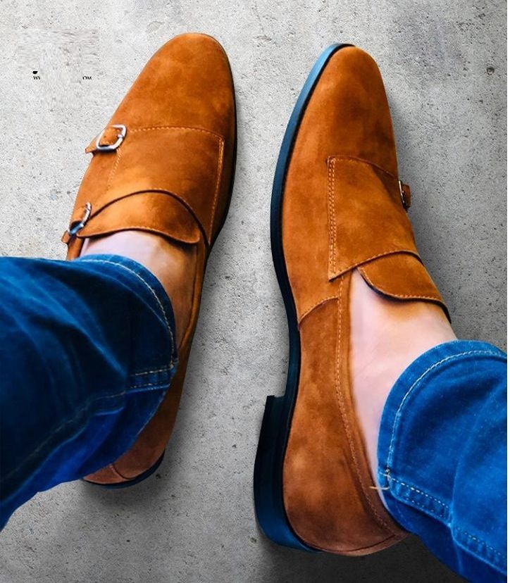 Men's Tan Suede Double Monk Formal Shoes