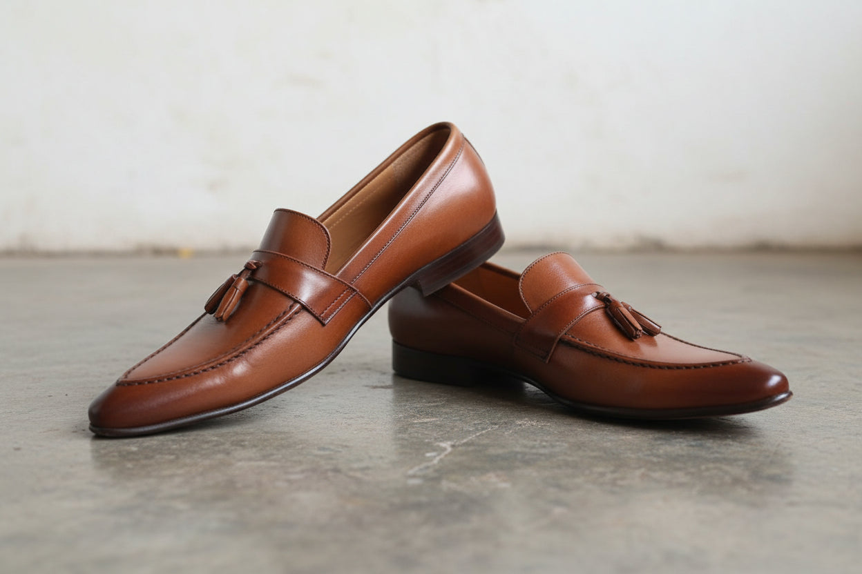 Men Tan Color Leather Tassels Moccasins Shoes Formal Shoes Shoes