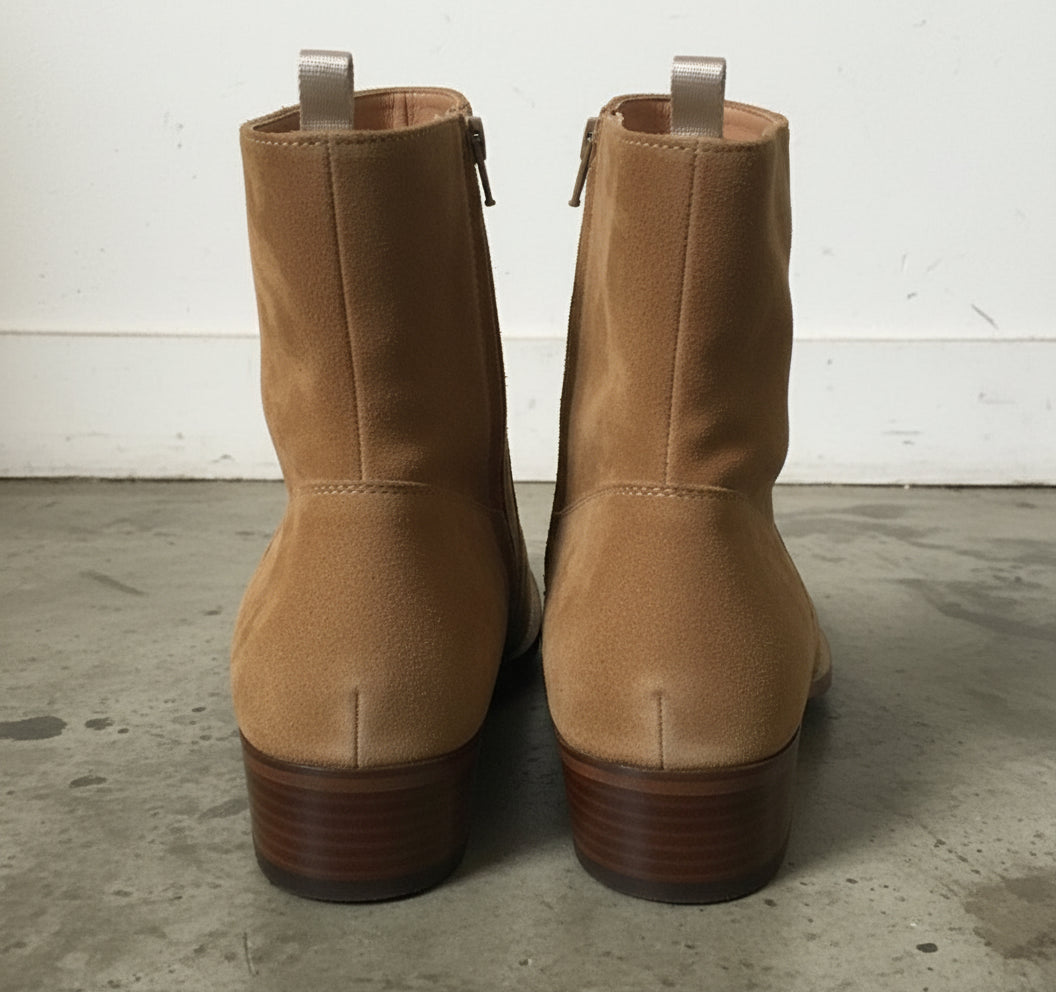 Men Tan Color Suede Ankle Boots Side Zipper Boots, Zipper Boots - back-view