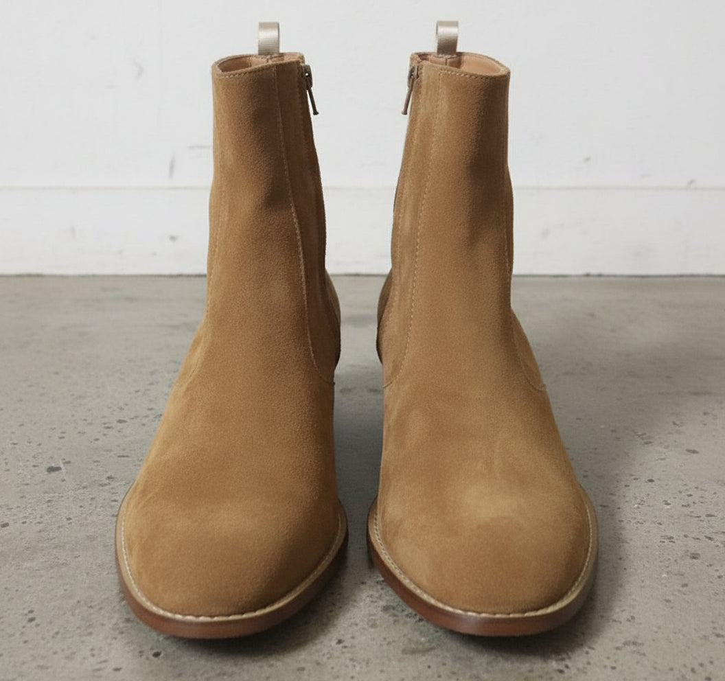 Men Tan Color Suede Ankle Boots Side Zipper Boots, Zipper Boots - front-view