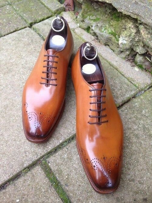 Men Tan Oxford brogue formal dress shoes, Tan leather formal shoes