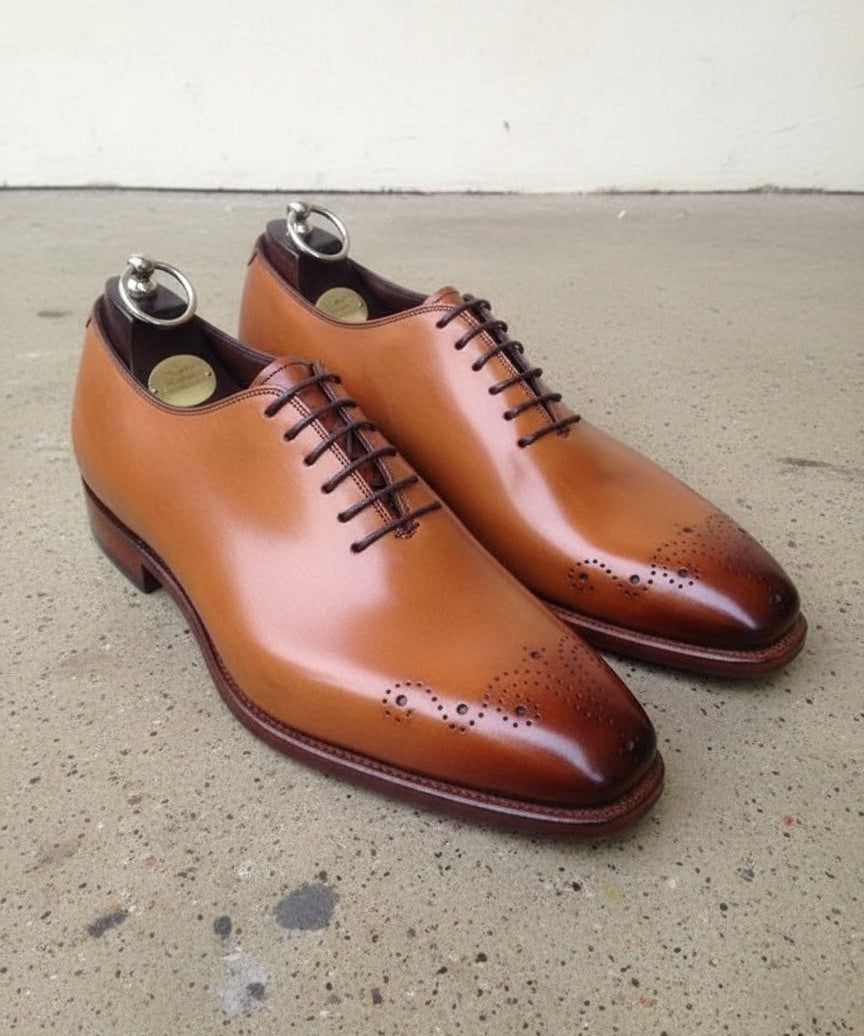 Men Tan Oxford brogue formal dress shoes, Tan leather formal shoes