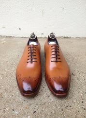 Men Tan Oxford brogue formal dress shoes, Tan leather formal shoes
