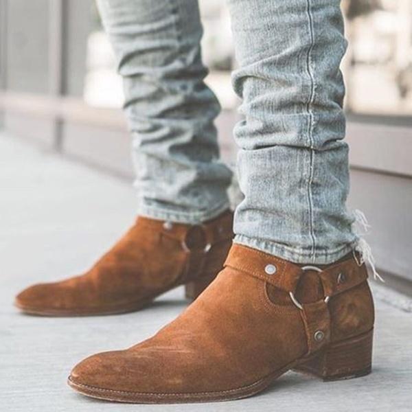 Men Tan Suede Ankle High Casual Boots, Mens Fashion Casual Ankle Boots