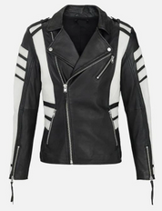 Handmade Men Two Tone Biker Jacket, Men Black and White Fashion Jacket