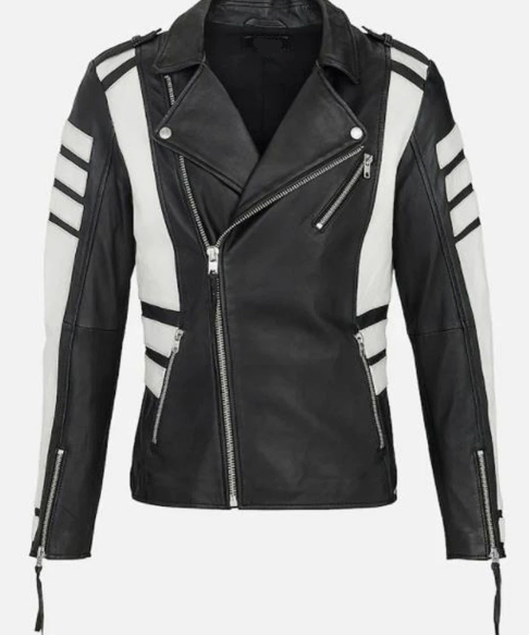 Handmade Men Two Tone Biker Jacket, Men Black and White Fashion Jacket