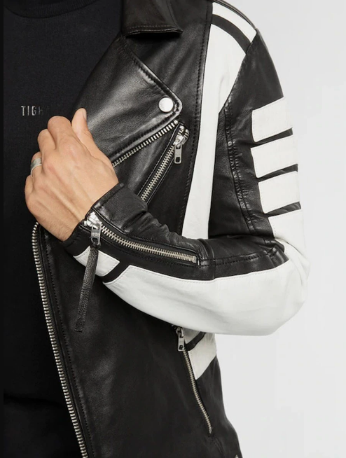 Men two tone biker jacket, Men black and white fashion jacket