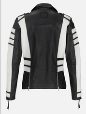 Handmade Men Two Tone Biker Jacket, Men Black and White Fashion Jacket - Image 2
