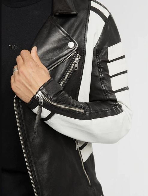 Handmade Men Two Tone Biker Jacket, Men Black and White Fashion Jacket - Image 3