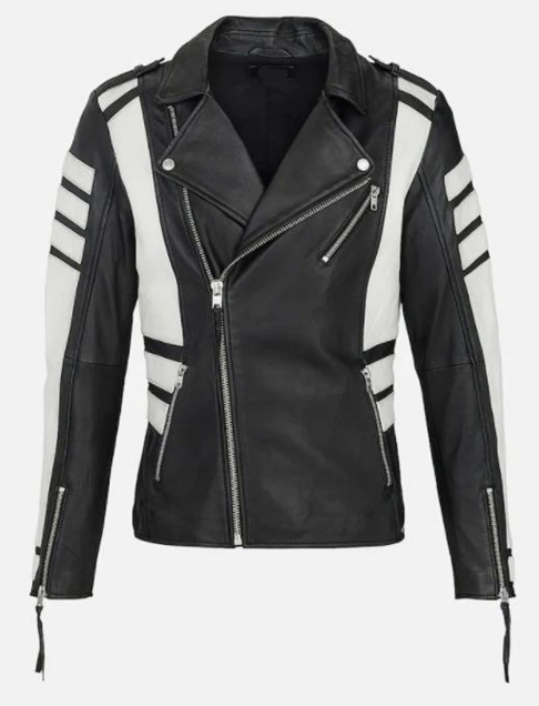 Men two tone biker jacket, Men black and white fashion jacket