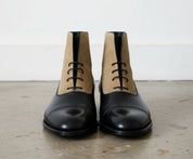 Men Two Tone Boots, Tan And Black Lace Up Boot, Ankle Leather Boot - front-view