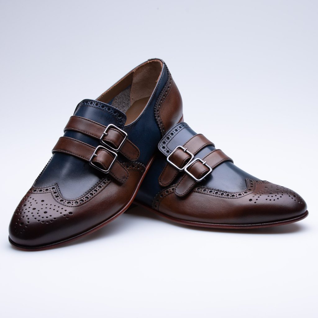 Men two tone double monk fringe shoes, Mens Party shoes, Men dress shoes