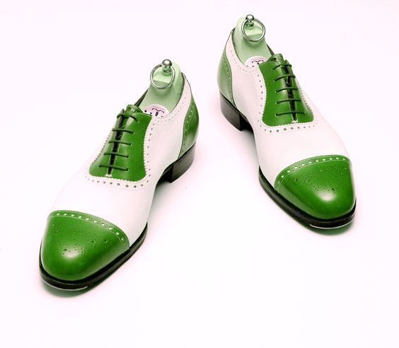 Men Two Tone Formal Shoes, Green And White Dress Shoes, Party Shoes